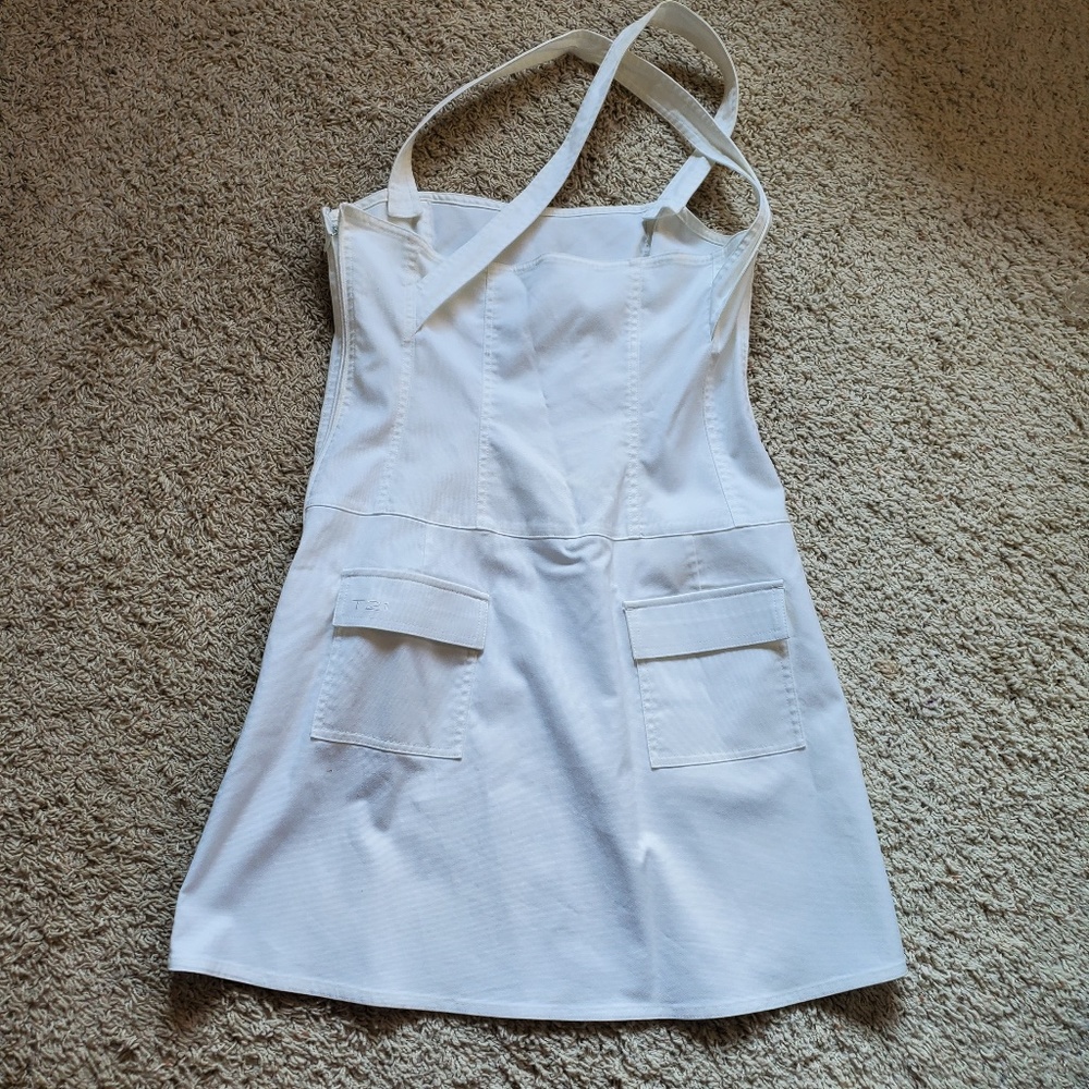 TAHARI White Chambray Canvas Denim Straps Sheath Dress Size 34 Bust Size 4